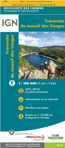 IGN CARTE traversée du massif des Vosges 1/100 000 (plastifiée)
